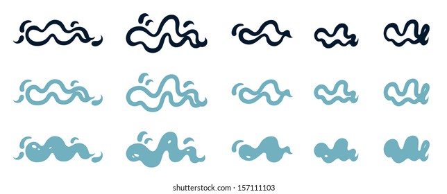 Set of wavy cloudy shapes. Wavy clouds in the sky