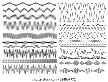 Set of wavy curved and horizontal lines. Vector illustration. Isolated on white background. Freehand drawing.