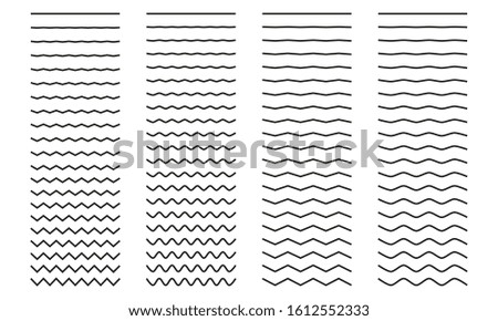 Set of wavy curved and zig zag criss cross horizontal lines on white background. Vector illustration.
