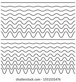 Set of wavy - curvy and zigzag - criss cross horizontal lines. Vector illustration.