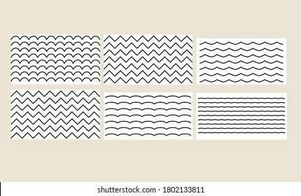 Set of wavy - curvy and zigzag - criss cross horizontal lines.  vector design elements.