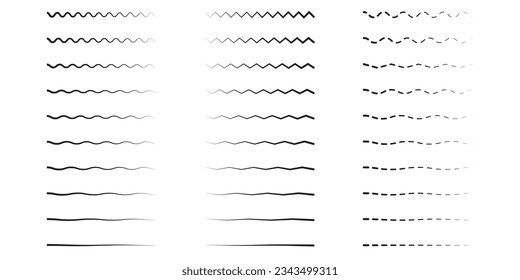 Set of wavy - curvy and zigzag - criss cross horizontal lines
