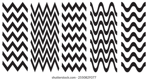 Set of wavy - curvy and zigzag - criss cross horizontal lines