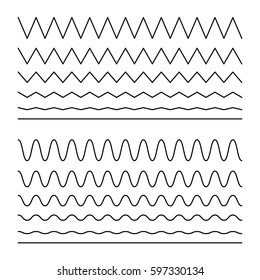 Set of wavy - curvy and zigzag - criss cross horizontal lines