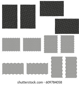 Set of wavy - curvy and zigzag - criss cross horizontal lines. Outline wavy or zigzags.