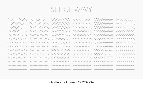 Set of wavy - curvy and zigzag - criss cross horizontal lines