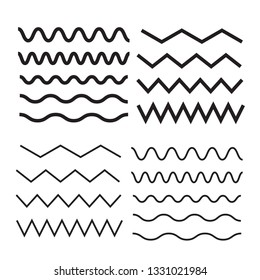 Set of wavy. Curvy and zigzag cross horizontal lines 