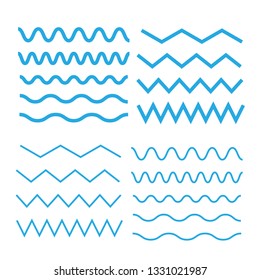 Set of wavy. Curvy and zigzag cross horizontal lines 