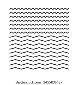 Set of wavy - curvy and zigzag - cross horizontal line design eps 10