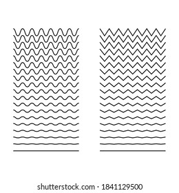 Set of wavy, curvy, zigzag horizontal lines. Vector simple new design element