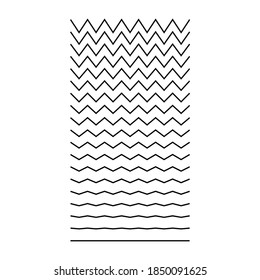Set of wavy, curvy, zigzag horizontal lines. Vector simple new design element