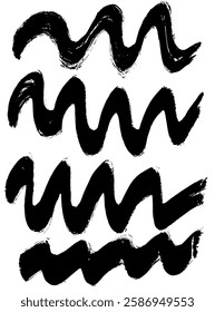 A set of wavy dry brush strokes with a rough and textured appearance. These expressive brush marks create a dynamic and artistic feel, perfect for backgrounds, banners, posters, and creative design 