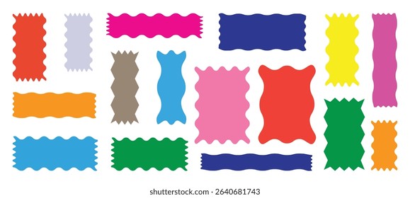 Set of wavy edge frame. Rectangle, square and oval shape frame with zigzag edge. Set of Zigzag and colorful Shapes. Zig Zag Shapes for Stickers, banners. Colorful zigzag shapes.