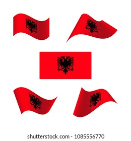 Set of wavy flags of Albania. Icons. Isolated Vector Illustration.