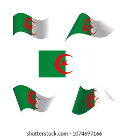 Set of wavy flags of Algeria. Icons. Isolated Vector Illustration.

