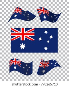 Set of wavy flags of Australia. Icon on  transparent background. Vector illustration