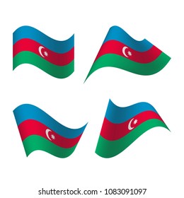 Set of wavy flags of Azerbaijan. Icons. Isolated Vector Illustration.

