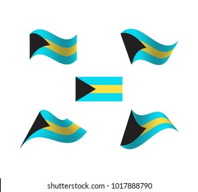 Set of wavy flags of Bahamas. Icon on white background. Isolated Vector Illustration