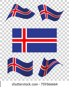 Set of wavy flags of Iceland. Icon on a transparent background. Vector illustration