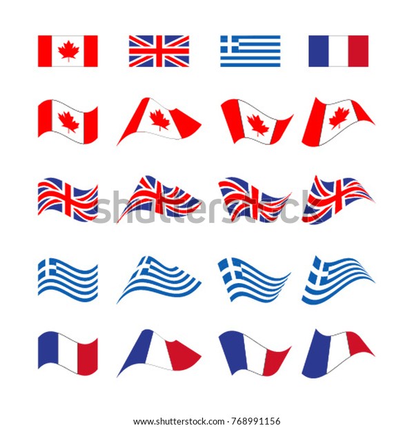 Set Wavy Flags Symbols Icons Canada Stock Vector Royalty Free