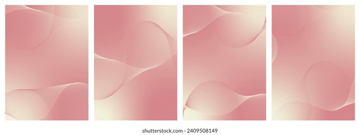 Set wavy flowing lines on gradient abstract background for wedding. Abstract bent lines ripple effect graphics. Contemporary vector graphics with bent waves.