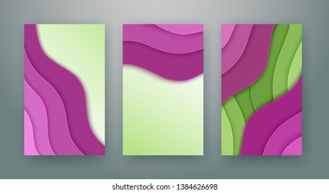 Set of wavy flyer templates in paper art style