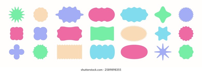 Set of Wavy Frames on white background. Edge boxes tag. Geometric groovy shapes.