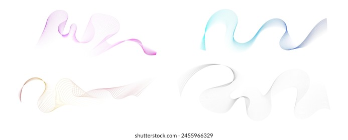 Set of wavy futuristic lines with gradient. Vector elements for technology backgrounds, wallpapers, website designs. Collection of isolated modern designs.