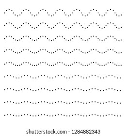 Set of wavy horizontal dots lines. Vector design element