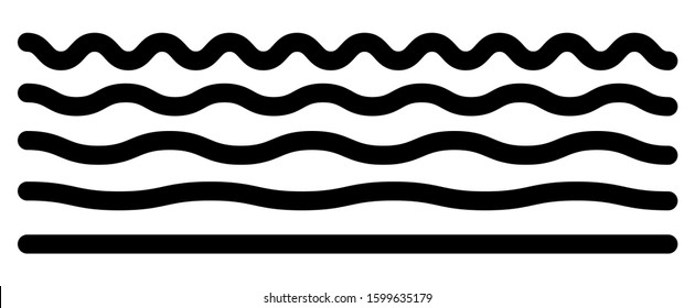 Set of wavy horizontal lines. Abstract curvy line, zigzag, criss cross.Collection of different levels isolated on white. 