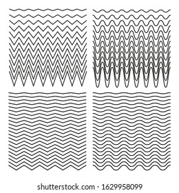 Set of wavy horizontal lines. Black wave on white background. Pattern. Marine or texture. Abstract geometric ornament. Flat style. Vector illustration