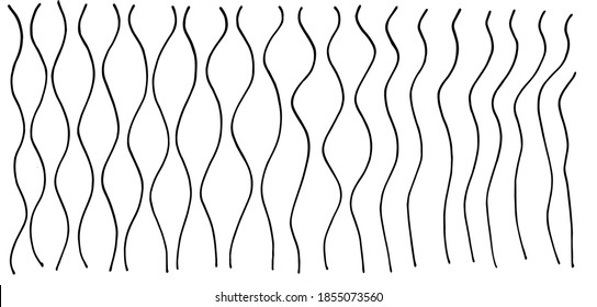A set of wavy horizontal lines with different levels of fluctuations in the angles of black isolated on a white background. Vector design element for the background