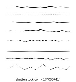 Satz waagerechter Linien. Marker handgezeichnete Zeilenrahmen-Set und Skribble-Designelemente. Set mit Pinseln für den Stift. Handgezeichnete Pinselstriche. Vector Abbildung, EPS 10.