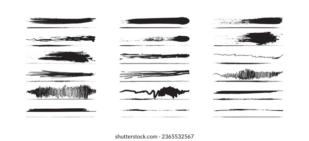Satz waagerechter Linien. Satz von markierbaren, handgezeichneten Linien und doodle Design-Elementen. Handgezeichnete Pinselstriche ziehen Linien. Vektorgrafik einzeln auf Weiß.
