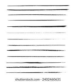 Set of wavy horizontal lines. Marker hand-drawn line border set and scribble design elements. Lines hand drawn paint brush stroke. Vector set isolated on white. Hand drawn scribble.Black ink modern