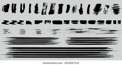 Conjunto de líneas horizontales onduladas. Conjunto de bordes de línea dibujados a mano de marcador y elementos de diseño de garabatos. Pincel dibujado a mano trazos líneas. Vector aislado en blanco.	