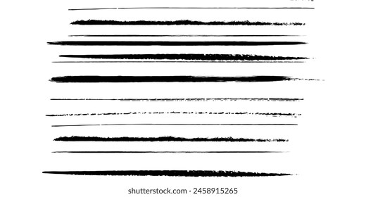 Conjunto de líneas onduladas Horizontales. Borde de línea dibujado a mano de marcador y Elementos de diseño de garabatos. Líneas dibujadas a mano pincel trazo. Conjunto de Vector aislado en blanco. Dibujado a mano garabato.Textura de tinta negra	