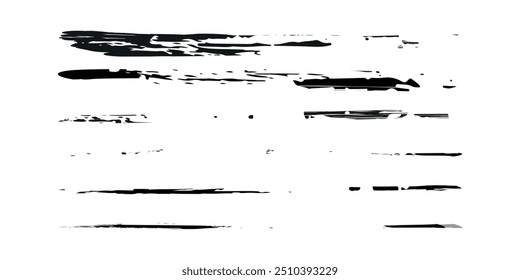 Set of wavy horizontal lines. Set of marker hand drawn line borders and doodle design elements. Hand drawn paint brush strokes lines. Vector isolated on white.	