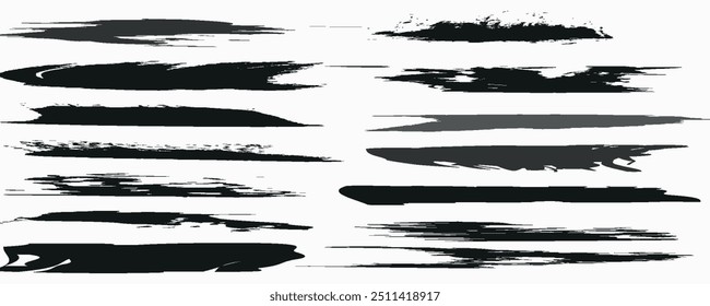 Set of wavy horizontal lines. Set of marker hand drawn line borders and doodle design elements. Hand drawn paint brush strokes lines. Vector isolated on white
