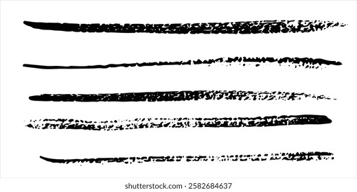 Set of wavy horizontal lines. Marker hand-drawn line border set and scribble design elements. Lines hand drawn paint brush stroke. Vector set isolated on white. Hand drawn scribble.Black ink texture	