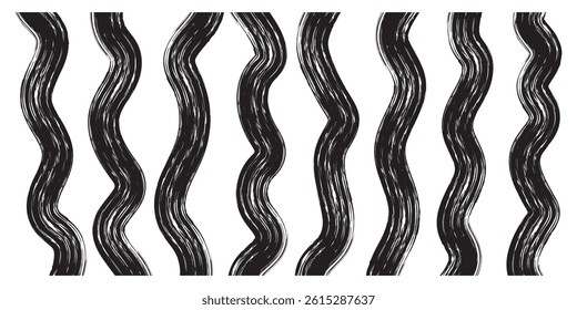 Set of wavy horizontal lines. Marker hand-drawn line border set and scribble design elements. Lines hand drawn paint brush stroke. Vector set isolated on white. Hand drawn scribble.