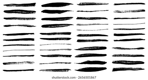 Conjunto de líneas Horizontales onduladas. Conjunto de bordes de línea dibujados a mano y Elementos de diseño de garabatos. Líneas dibujadas a mano trazo de pincel. Conjunto de Vector aislado en blanco. Garabato dibujado a mano