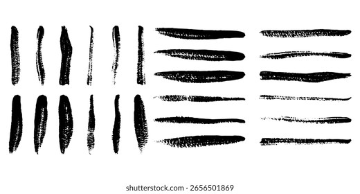Set of wavy horizontal lines. Marker hand-drawn line border set and scribble design elements. Lines hand drawn paint brush stroke.