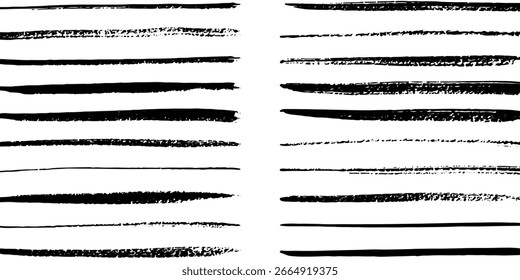 Satz von waagrechten Linien. Handgezeichnete Markierungslinien, Rahmensatz und Scribble-Designelemente. Linien handgezeichnete Pinselstrich.