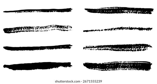 Set of wavy horizontal lines. Marker hand-drawn line border set scribble Lines hand drawn paint brush stroke modern