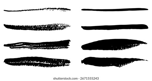 Set of wavy horizontal lines. Marker hand-drawn line border set scribble Lines hand drawn paint brush stroke modern abstract vector