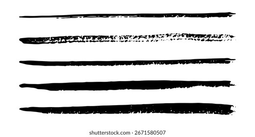 Set of wavy horizontal lines. Marker hand-drawn line border set and scribble design elements. Lines hand drawn paint brush stroke. vector grunge brushes, hand drawn ink strokes draw linw