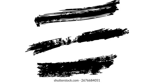 Conjunto de linhas horizontais onduladas. Elementos de design de rabisco e conjunto de bordas de linha desenhadas à mão do marcador. Traçado de pincel de pintura desenhado à mão de linhas. pincéis grunge, traçados de tinta desenhados à mão desenham linhas.