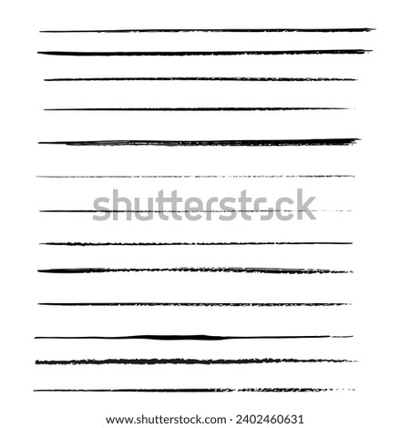 Set of wavy horizontal lines. Marker hand-drawn line border set and scribble design elements. Lines hand drawn paint brush stroke. Vector set isolated on white. Hand drawn scribble.Black ink modern