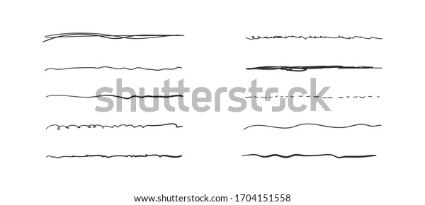 Set of\
wavy horizontal lines. Marker hand-drawn line border set and\
scribble design elements. Hand drawn grunge brush strokes. Set of\
art brushes for pen. Vector illustration, EPS\
10.